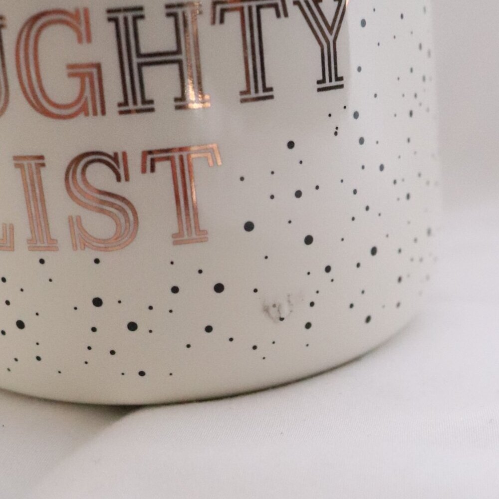 Frankie Grey "I'm on the naughty list"‎ White Speckled Holiday Mug - Picture 6 of 7